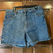 Vintage Halston Jeanswear Shorts Size 16 Mom Jeans High Rise Blue Denim Zip