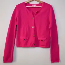 Y2K Lily Pulitzer Long Sleeve Pink Cardigan Waffle Knit Sweater Size Small