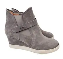 Linea Paolo boots women's 7 ankle wedge side zip gray suede leather