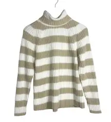 Vtg Eddie Bauer Ribbed Turtleneck Sweater Striped Cotton Blnd Beige White Tall M