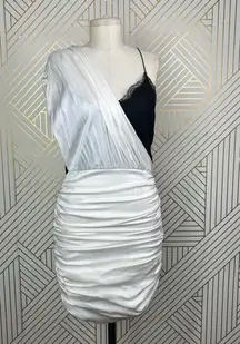 ALICE + OLIVIA Bianca Ruched One-Shoulder Stretch Silk Mini Dress White Size 8