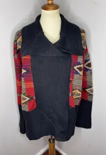 Vintage Peruvian Connection Alpaca Knit Aztec Chunky Cardigan Sweater Large L