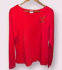 Westbound Long Sleeve Top with Embellishment in Red - size 1XL