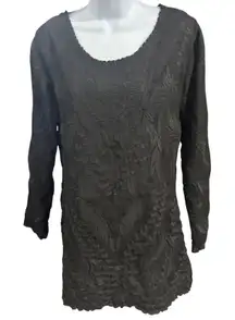 Pilyq Barcelona Embroidered Tunic Dress Long Sleeve Black‎ Sundress XS/S