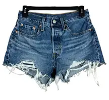 Levi’s 501 SZ W26 Jean Shorts Button-Fly Distressed Frayed Hems Whisker Mid-Rise