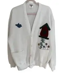 Coastal Grandma Oversized Cardigan Sweatshirt With Novelty Bird Print XL