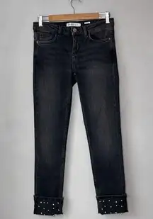 ZARA  Black Gray Jeans Black Pearl Cuff Hem Detailing