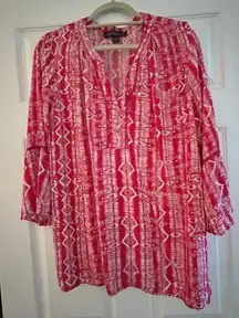 Gloria Vanderbilt Pink &‎ White Tunic Top Bell Sleeve Blouse XXL