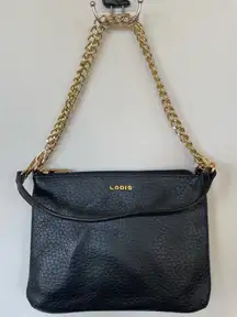 LODIS Convertible "Emily" Purse Black Leather Gold Chain EUC