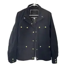 J.Crew green army jacket jean material dark green camo pockets button detail