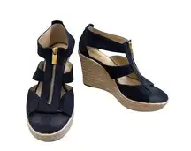 Michael Kors Womens Davita Black Canvas Wedge Heels Size 8.5M SKU 8297