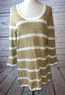 Tommy Bahama Knit Top  XL‎ Extra Large Beige Striped Long Sleeve Swim cover up
