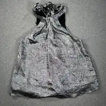 Do + Be Metallic Silver Halter Neck Bow Blouse Size Small Party Sleeveless