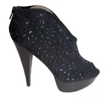 Carlos Santana Oliver Platform Embellished Peep Toe Ankle Bootie Heels Womens 7