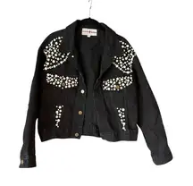 Robin Berry Embellished Denim Jacket Black‎ Jean Jacket Vintage Medium