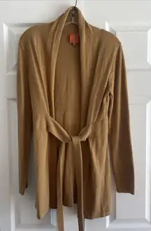 Tracy Negoshian Womens S/M Brown Camel Silk Blend Tie Front Sweater Luxury Capsu