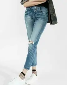 Express Vintage Skinny High Rise Ankle Button Fly Jeans Womens Size 0 Distressed