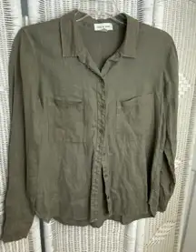 Cloth & Stone Linen Button Shirt Sage Green Frayed Edge Soft Casual Top XL