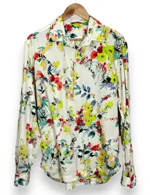 Barena Floral Blouse White Half Button-Up Long Sleeves‎ Size 52 Women Cotton Top