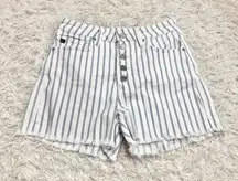 Kancan Railroad Striped high‎ waisted button fly raw hem Shorts blue white large