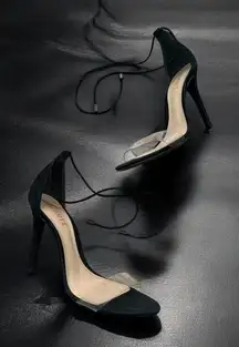 SCHUTZ Black Lace Up Clear Strap Heels Size 8.5