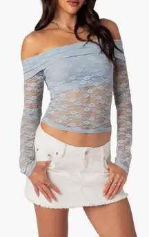 Edikted Foldover Lace Off the Shoulder Crop Top