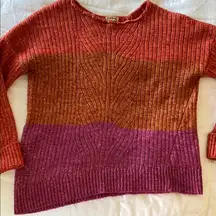 multicolor Large crew scoop neck sweater rust orange purple tan
