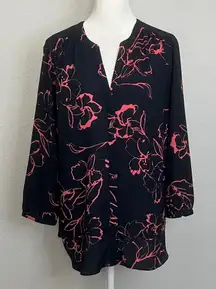 NYDJ Pleat Back Blouse Navy/Pink Size Small