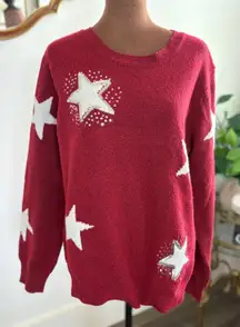 Holiday Time Womens Red Star Sequin Knit Sweater Holiday Christmas XXL‎