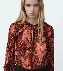 Zara Floral Paisley Print Ruffled bodysuit Size Large