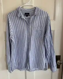J.Crew Relaxed boy shirt in mixed stripe Beauchamps linen size 16.