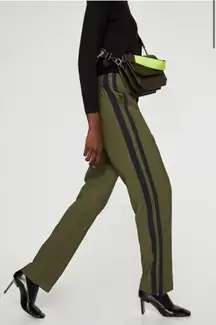 ZARA Trafaluc Relaxed Side Strip Leg Trouser Pants Ankle Zip Up XS Olive Green