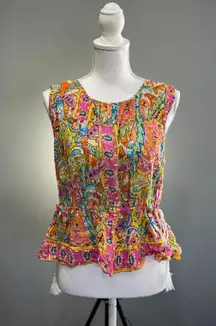 SALE! Bright Patterned Tie Blouse Size M EUC