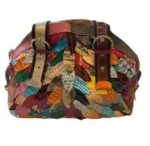 Chaos Patchwork Leather Satchel Colorful Crocodile Embossed Designer Handbag