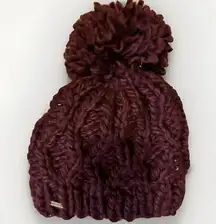 Hollister PomPom Soft Knit Maroon Winter Beanie