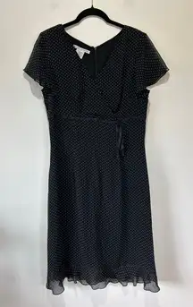Maggy London silk dress size 10 black polka dots slip lined goth fairycore1920s