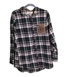 MarleyLilly Monogrammed Plaid Layering Tunic button up shirt Sz Sm EUC