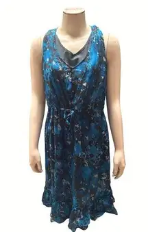 Converse One Star Womens Blue Floral Sleeveless Dress M Polyester