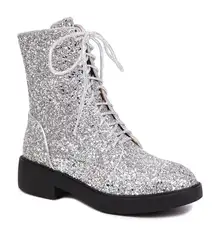 NWT Lace Up Glitter Sequin Combat Boots - 8