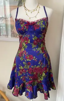 Betsey Johnson x Dolls Kill Satin Slip Floral Mini Dress in Size Small