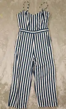 MOTHER Denim The Cut It Out Jumpsuit Cotton‎ Linen Blend in Sea Daze Size Medium