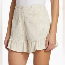 Cinq à Sept Neema Rhinestone Seersucker Shorts Cream Size 4 Ruffle Chic Preppy