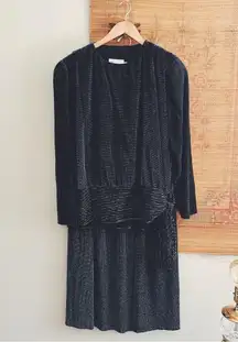 Matching Two Piece Vintage 80s Metallic Blouse and Skirt Set