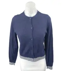 MNG Mango Womens Blue Button Front Long Sleeve Knit Crop Cardigan Sweater Top XS