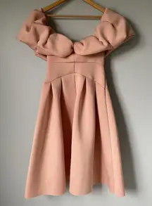 ASOS Women's Pink Exaggerated Bubble Sleeve Bodice Ruffle Midi Scuba Dress 10