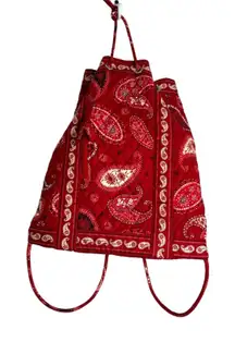 Vera Bradley Backpack Womens Red Pink Paisley Quilted Cotton Drawstring Bag
