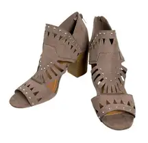 Boutique faux leather boho laser‎ cut open toe heels 9