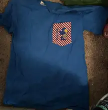 KU Blue Tee with Vintage-Style Pocket Design