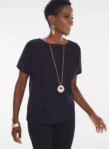 Womens Chico’s Chicos Black Pinstripe Ponte Knit Tee Shirt Top - Sz 2 ( L )