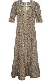 Vintage Handmade 3/4 Sleeve Zipper Back Floral Modest Boho Prairie Costume Dress